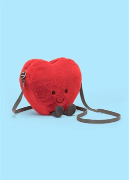<ul>    <li>Now that's one heart-stopping&nbsp;handbag!</li>    <li>Secure zipped compartment</li>    <li>Long cross-body webbed strap</li>    <li>Recommended for ages 3+</li>    <li>Dimensions: 17cm high, 18cm wide</li>    <li>This product is not a toy</li></ul><p>This adorable Amuseable Heart Bag by Jellycat would make a unique and adorably cute travel companion for any one of your loved ones. Add a dash of romance to any day of the year with this quirky yet practical gift choice that we challenge anyone not to fall in love with!<br /><br />With a signature smiling face and little corded legs, this huggable handbag has just enough room to hold all the things you love, keeping them safely stored away. With a plush scarlet red outer, this accessory is irresistibly soft and fluffy, and perfect for anyone with a fun sense of style.<br /><br />Strap length is 117cm. Wipe clean only; do not tumble dry, dry clean or iron. Not recommended to clean in a washing machine.</p>